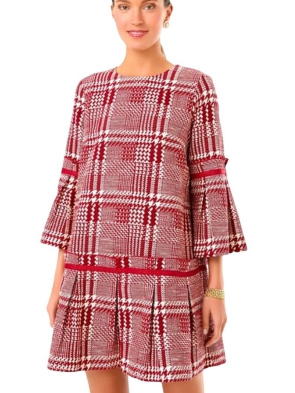 Tuckernuck Kennedy Shift Dress Cranberry Check Midi Lined   Preppy Fall Sz Small